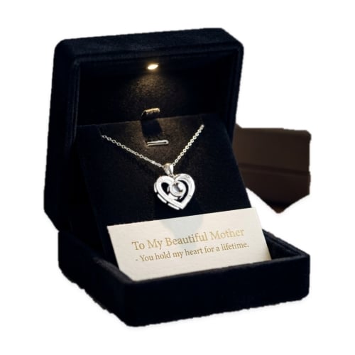 Personalized Heart Photo Projection Keepsake Necklace in Illuminated LED Velvet Presentation Box