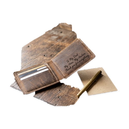 The Heritage Full-Grain Vintage Leather Bifold Wallet with Secret Engraved Vow Message for Dad