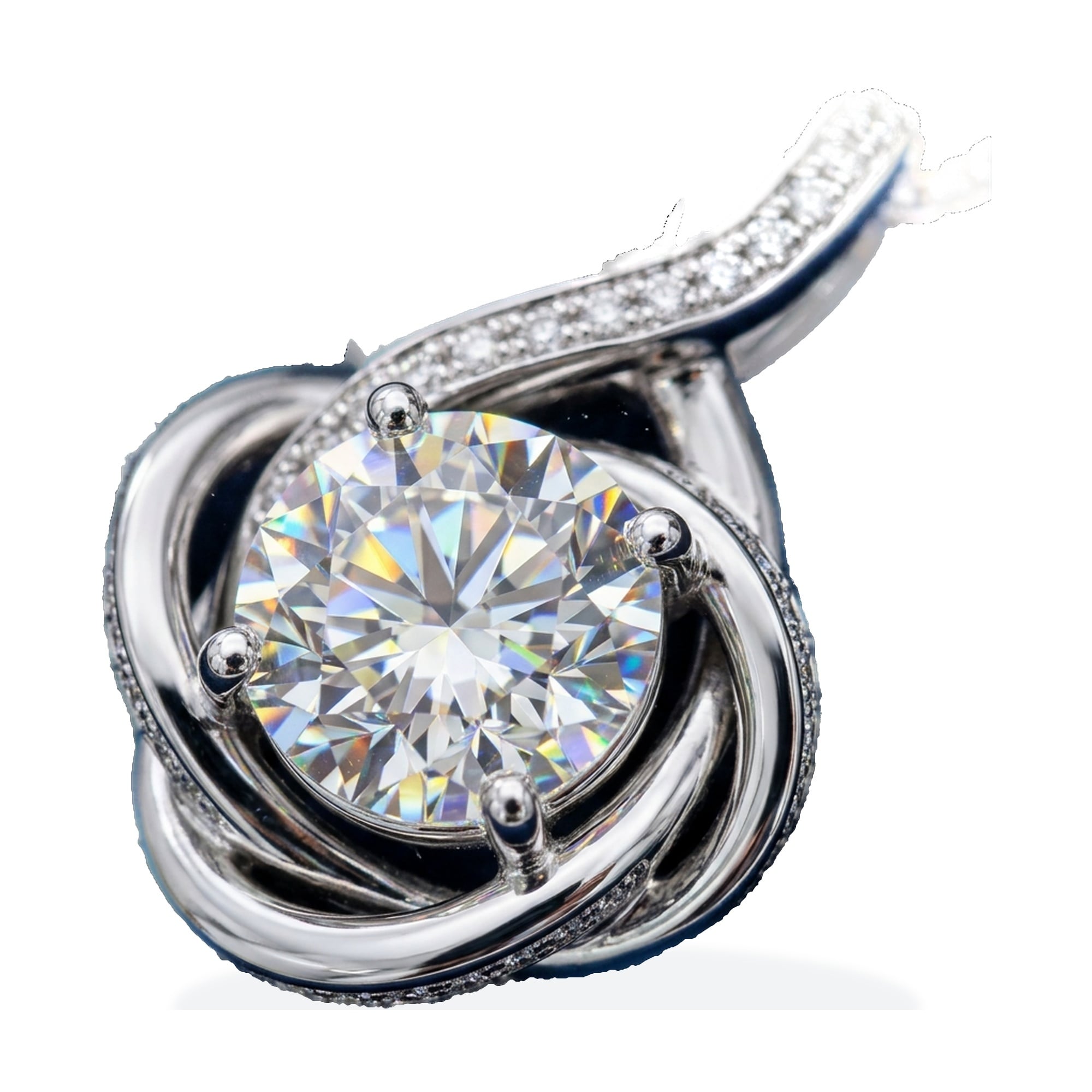 The Infinity Bond: 14K White Gold Interlocking Love Knot Moissanite Pendant in Luxury LED Box