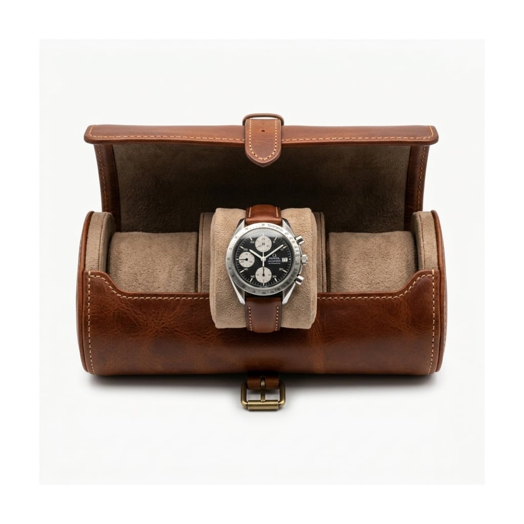 The Master Chrono Watch Roll & Valet: Handcrafted Full-Grain Italian Leather with Engraved Brass Plaque